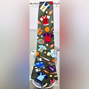 SAVE THE CHILDREN COLLECTION MENS TIE PLAY BALL SILK HAND MADE USA OLIVE SPORTS